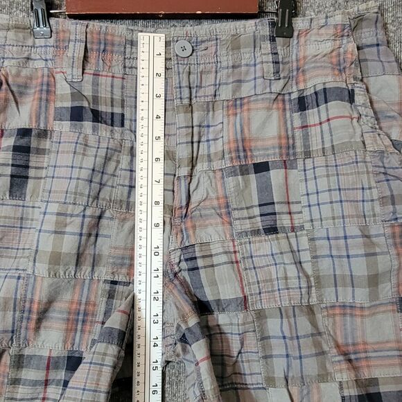Urban Pipeline Shorts Mens 40* Gray Plaid Madras Patchwork 11" Inseam Bermuda - Picture 3 of 9